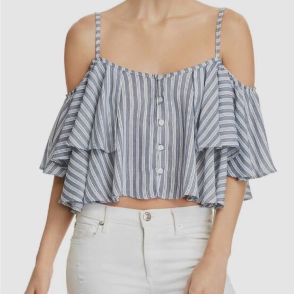 VINTAGE HAVANA STRIPE OFF THE SHOULDER CROP TOP